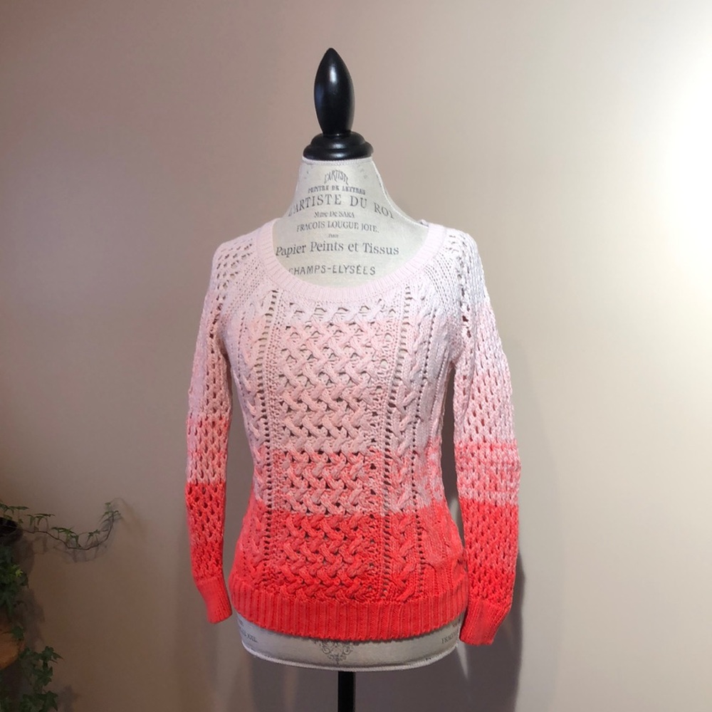Crochet Scoop Neck Sweater, American Eagle, Cream & Orange (Size xs)